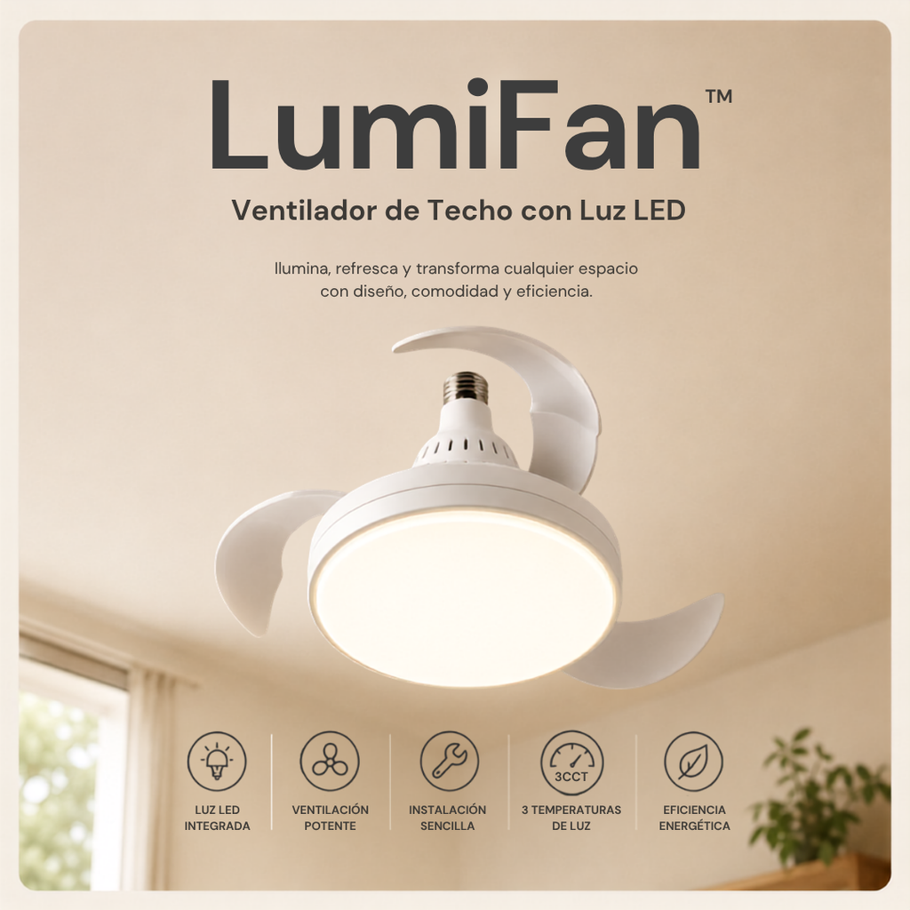 LumiFan™ | Bombillo LED con Ventilador de Techo